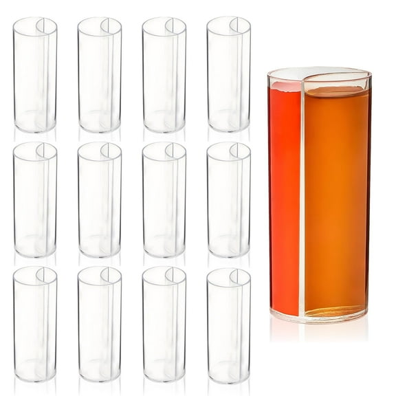QUAFFER Split Shooters Divided Test Tube Plastic Shot Glasses – Clear Plastic Jager Bomb Chaser Shot Glass Cups – Fun Unique Glasses for Events Birthday Bachelor Bachelorette Parties - Set of 12