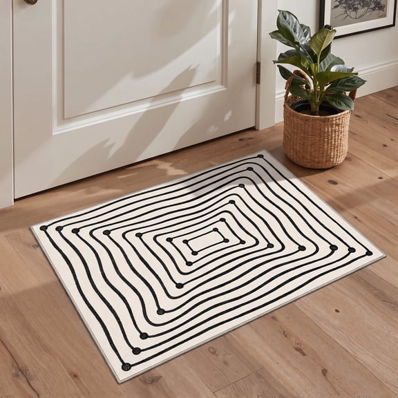 KUETH 2x3 Minimal Style Entryway Rug, Machine Washable Soft Low Pile Non Slip Backing Rug, Ebony Ivory Accent Rug