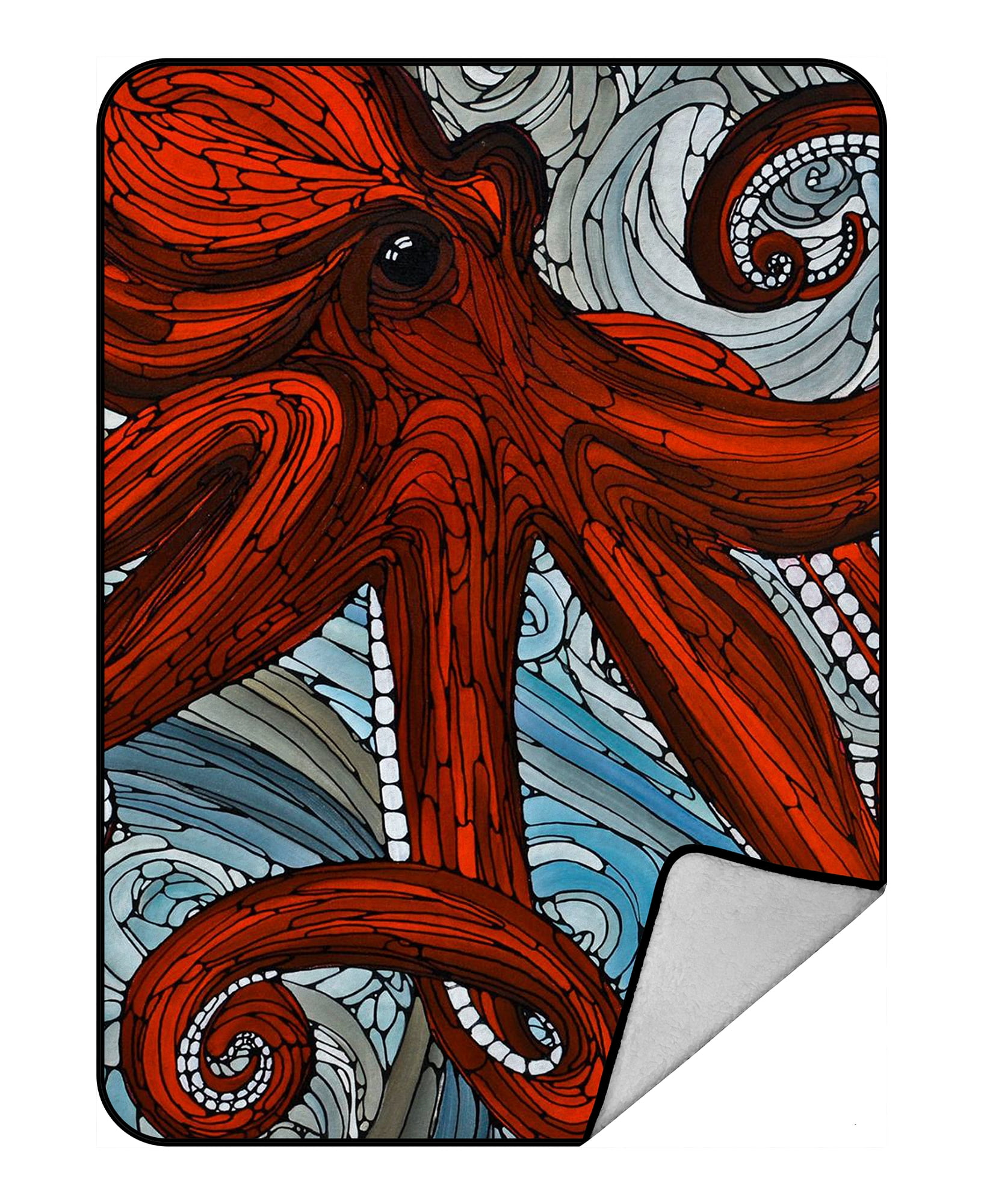 GCKG Octopus Blanket,Red Octopus Fleece Blanket Crystal Velvet Front