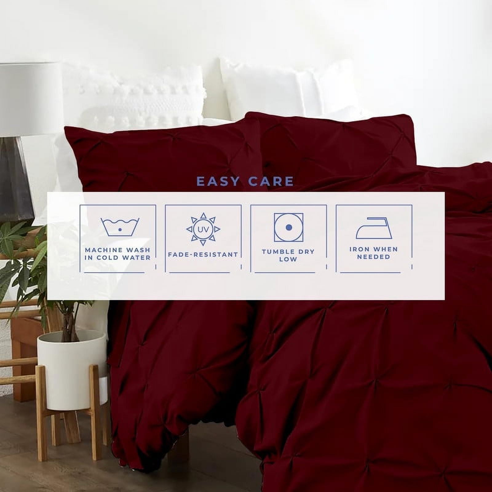 Kotton Culture 600TC Pinch Pleated Duvet Cover, 100% Egyptian Cotton (Burgundy, Queen/Full, 1 Piece)