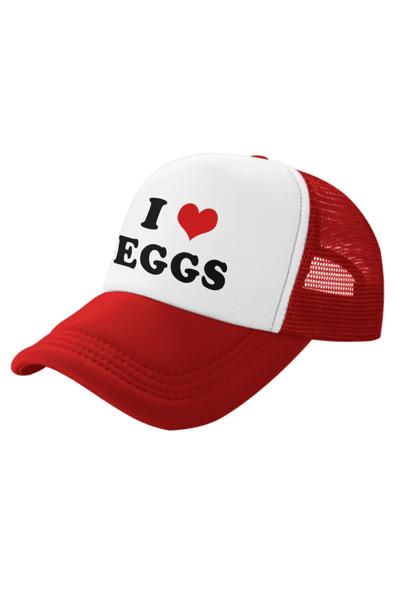 I Heart Eggs Love Food Funny Trucker Hat Baseball Cap Unisex Red