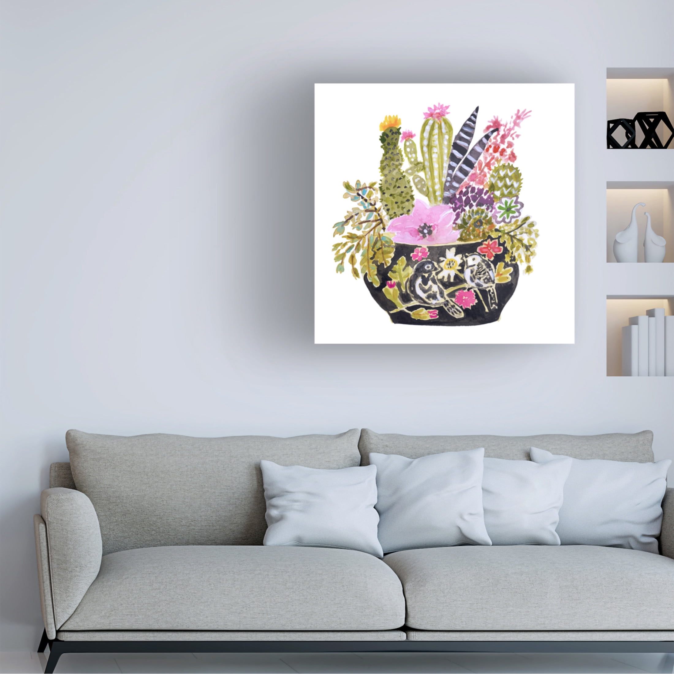Canvas Wall Art - Karen Fields 'Black Bird Vase' Wall Art for Living Room, Bedroom, or Office Décor by Trademark Fine Art - 24 x 24 Inches