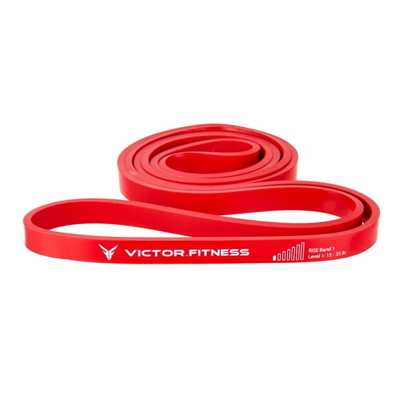 Victor.Fitness RISEband1 - Red - Level 1 RISE Band. 15-35lb resistance, 1/2" width. Workout resistance band that aids in recovery and invigorates through stretching and exercise.