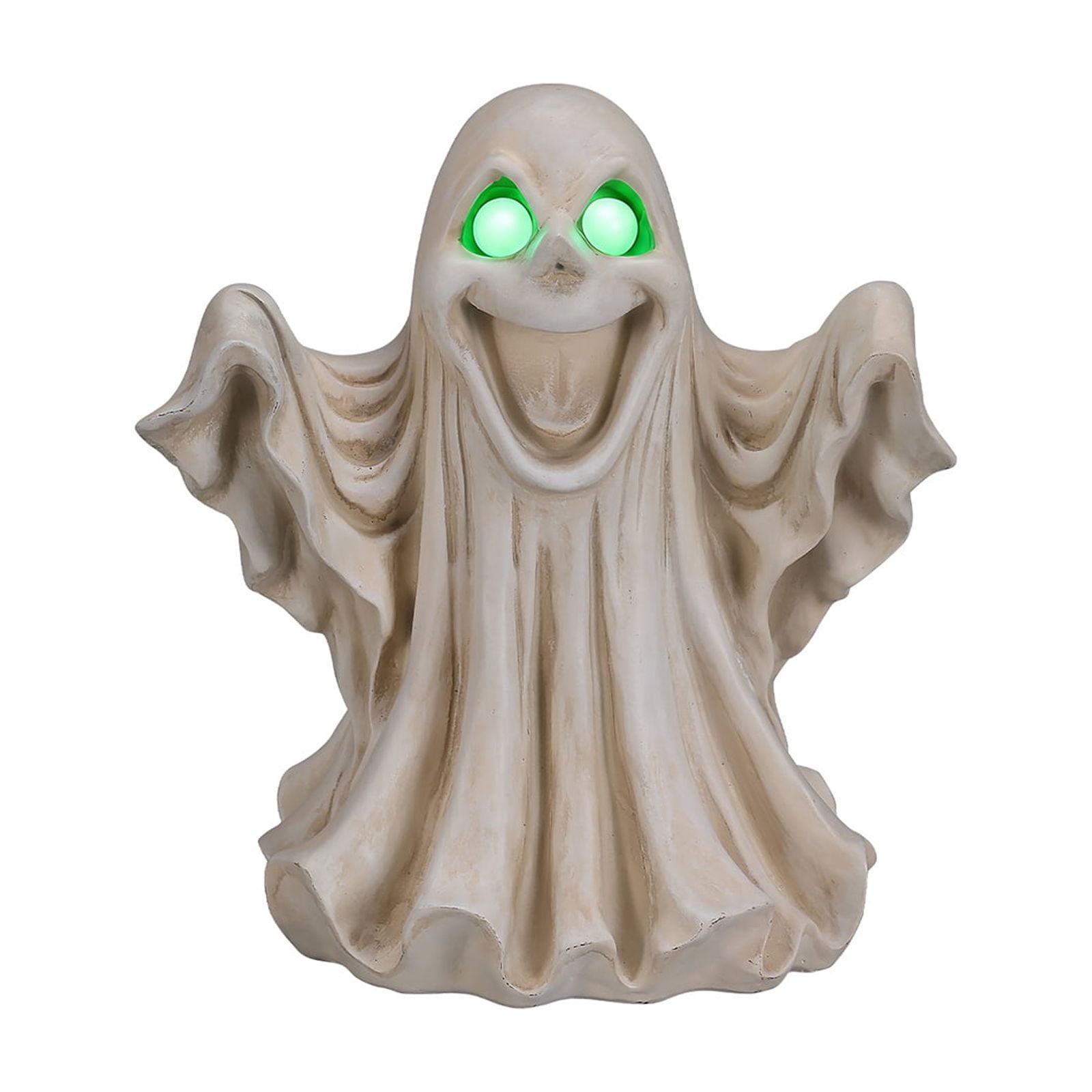 Halloween Ghost Figurine with LED Light Up Glowing Eyes, Spooky Resin Statue and Tabletop Decor for Haunted House Party, White