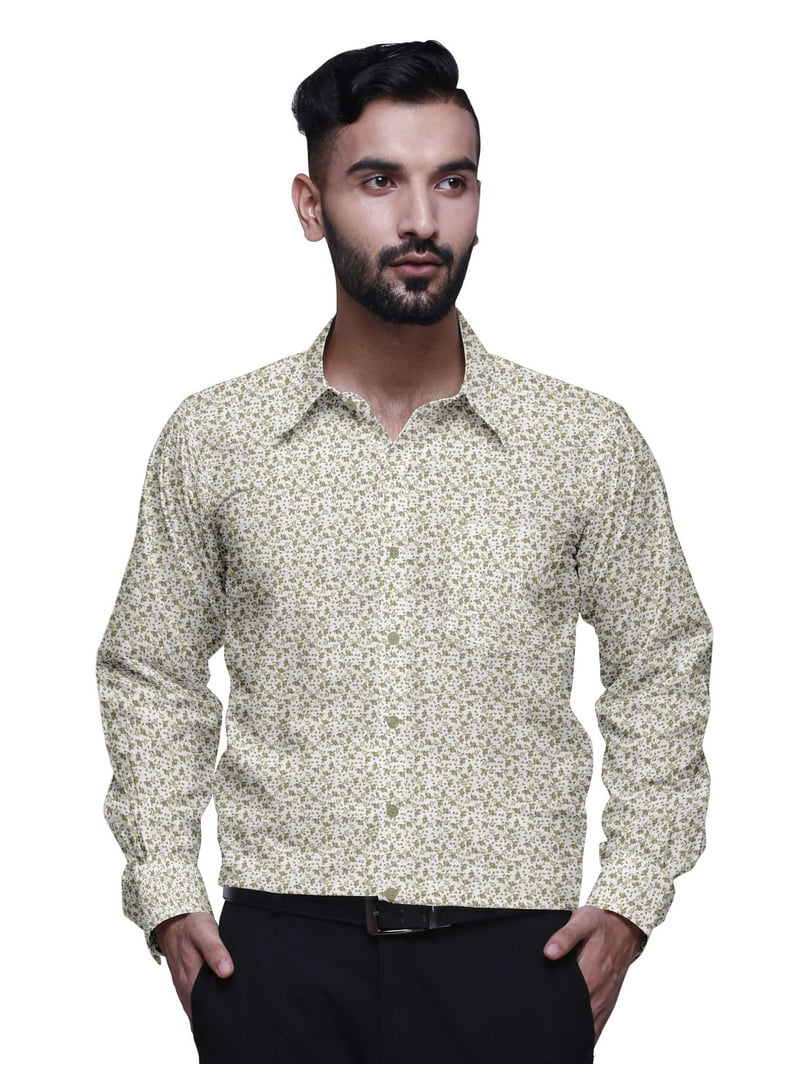 BESTMAN Printed Cotton Shirts For Men Long Sleeve Slim Fit Formal