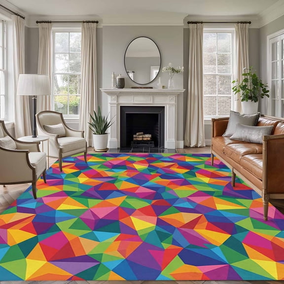 Large Area Rugs for Living Room Bedroom, Colorful Geometric 6'x9' Rug Washable Carpet Runner Indoor Outdoor, Modern Multicolor Abstract Motifs Non Slip Floor Mats Rug for Kitchen, Playroom