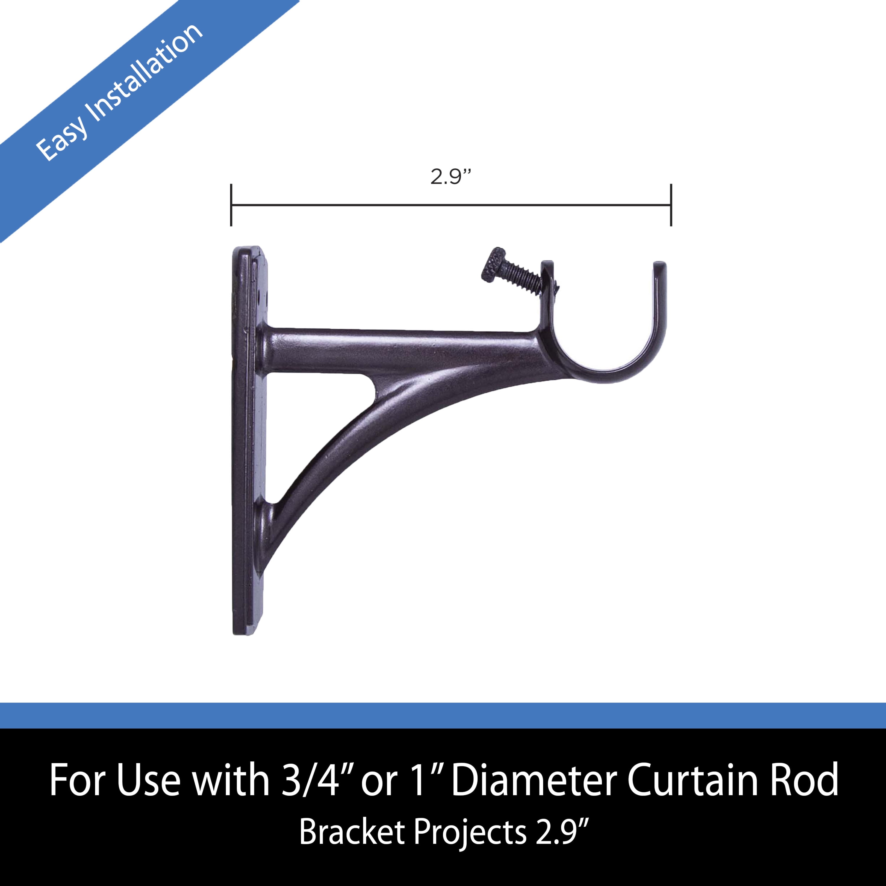 Mainstays 3/4"-1" Bronze Fast Fit™ Easy Install Single Curtain Rod Brackets