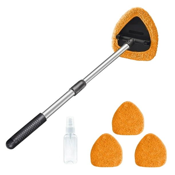 Limpiador de parabrisas, interior y exterior, con mango desmontable, 4 almohadillas de microfibra reutilizables y cepillo limpiador extensible para camiones y hogar