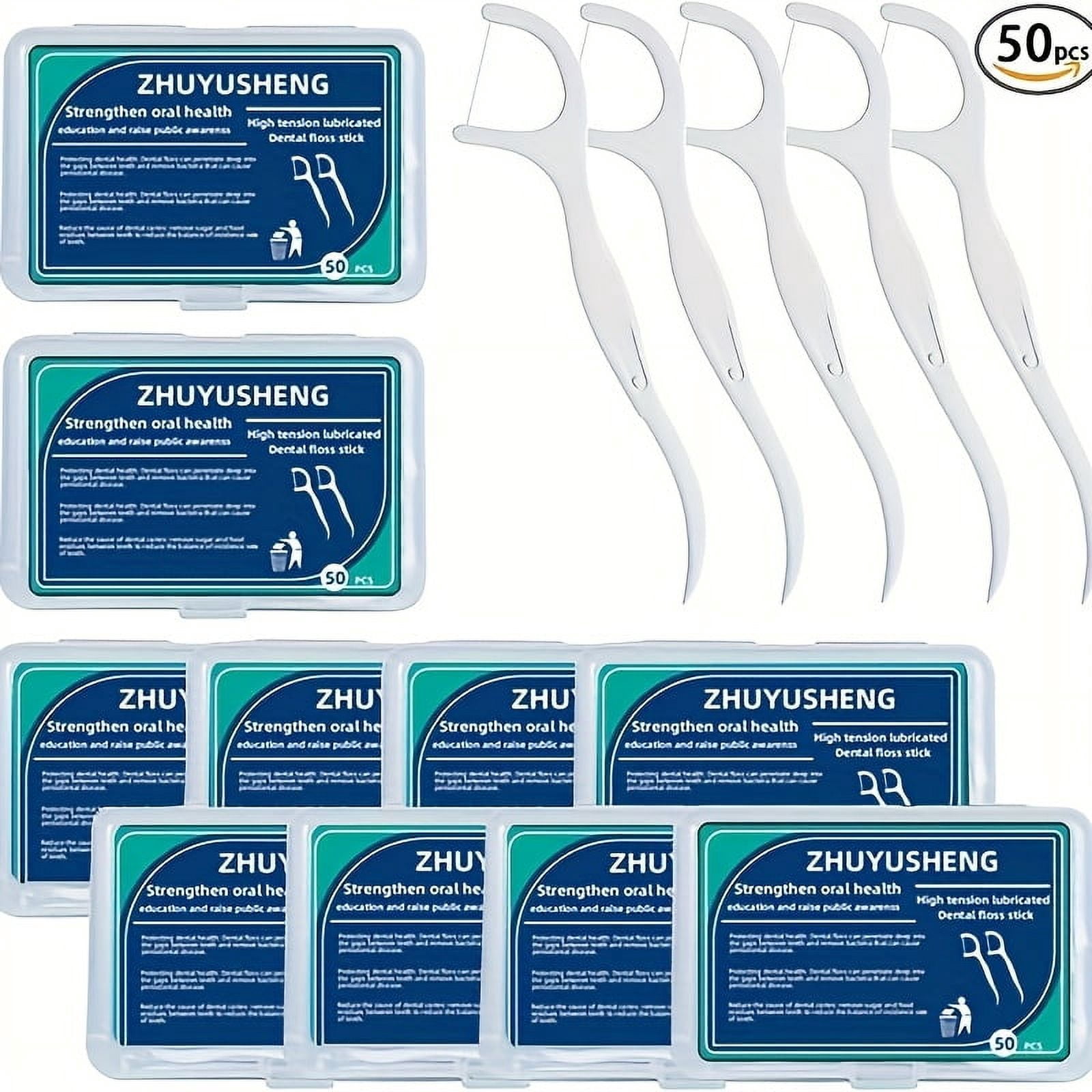 50 Count Disposable Dental Floss Picks with Thin Floss Threads - Ergonomic ABS Plastic Handles, Portable Dust-Proof Travel Case, Individually Wrapped for Hygiene & On-the-Go Oral Care