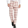 thumbnail image 1 of Pantalones de vestir para hombre, informales, con frente plano, elásticos, de negocios, a cuadros blanco rojo S, 1 of 6