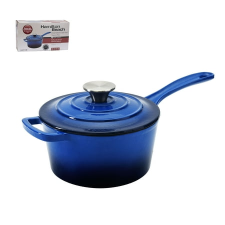 - Hamilton Beach 2 Quart Enameled Coated Cast Iron Round Sauce Pan with Lid, Blue