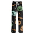 thumbnail image 5 of Girly Bow Pumpkin Halloween Pajama Pants for Women, Adjustable Drawstring Lounge Bottoms with Ghost & Web Print, Soft Polyester Sleep Trousers, 1 Pair Green S, 5 of 5