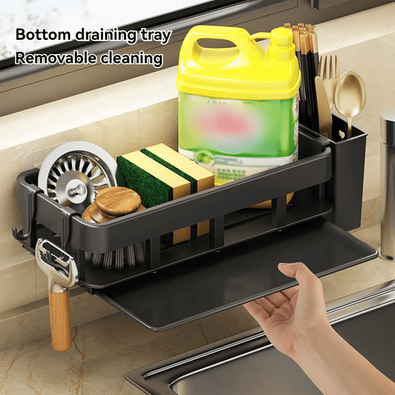 FORICOM Black kitchen drain rack, drain sink organizer, kitchen storage essentials, keep countertops dry and tidy, rust-resistant 304 stainless steel