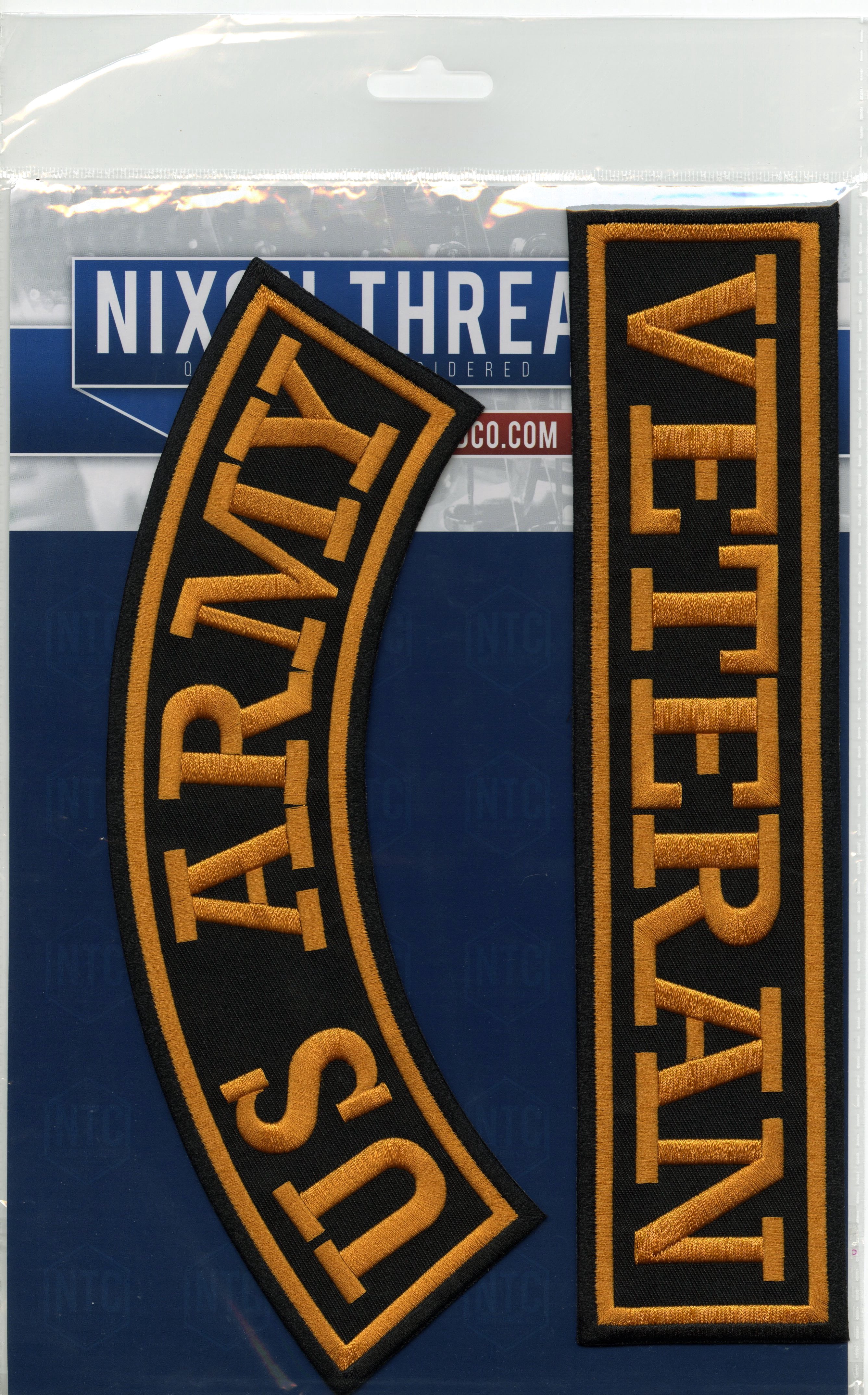 Veteran Gold Rocker Patch 12" | United States Military Vet Straight Bar Top Bottom Rockers for Motorcycle Jacket Embroidered Patch | Large Iron On - by Nixon Thread Co.