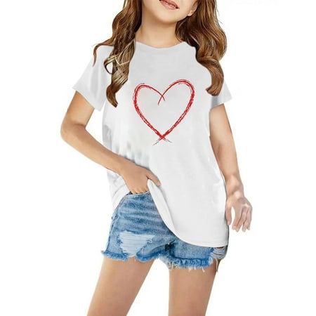 BLTIBY 2025 Toddler Girls Boys T-shirt Summer Round Neck Short Sleeve Heart Printed Tee Kids Fashion Casual Pullover Top White 7-8 Years BLTIBY 2025 Toddler Girls Boys T-shirt Summer Round Neck Short Sleeve Heart Printed Tee Kids Fashion Casual Pullover Top White 7-8 Years