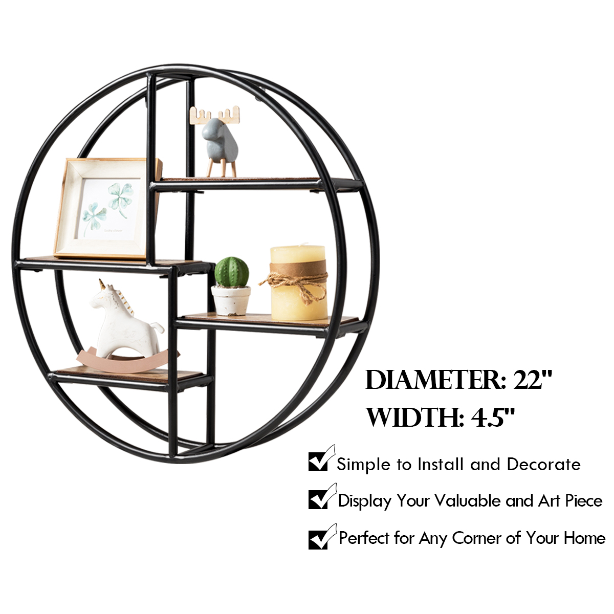 Costway Hanging Storage Shelf Round Circular Wall-Mounted 4-Tier Rack ...