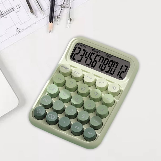 Calculadora de interruptor mecánico portátil, pantalla inclinable de 15°, teclas redondas Retro, pantalla LCD para cálculo numérico básico, compacta Verde degradado CUTICAT Calculadora