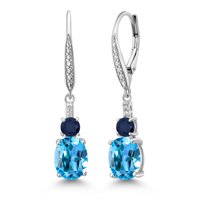 Gem Stone King 925 Sterling Silver Swiss Blue Topaz and Blue Sapphire Dangle Earrings for Women with Lab Grown Diamond (5.23 Cttw, Oval 9X7MM)