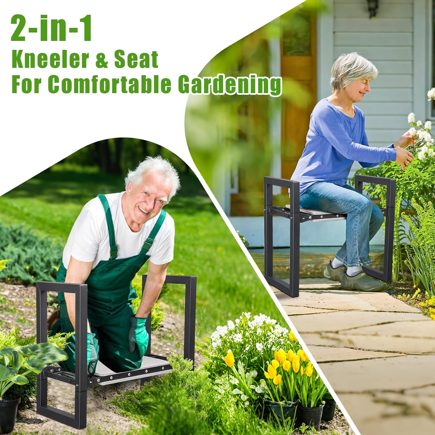Garden Kneeler and Seat, 12.7" Wide Folding Heavy Duty Gardening Bench with Handles for Kneeling and Seat, Multifunctional Kneeler Stool for Women Seniors,Relieve Knee Back Pain,Gardening Tools Gifts