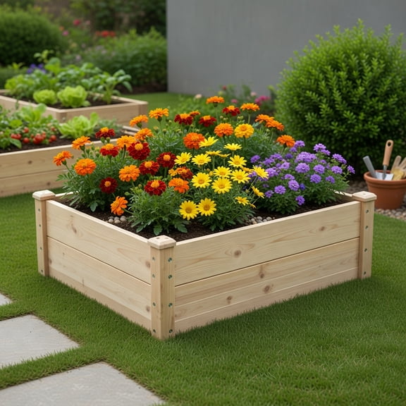 Topcobe 3-Tier Wooden Raised Garden Bed with Open-Ended Base, Planters for Outdoor Plants, Raised Garden Beds Outdoor, Natural