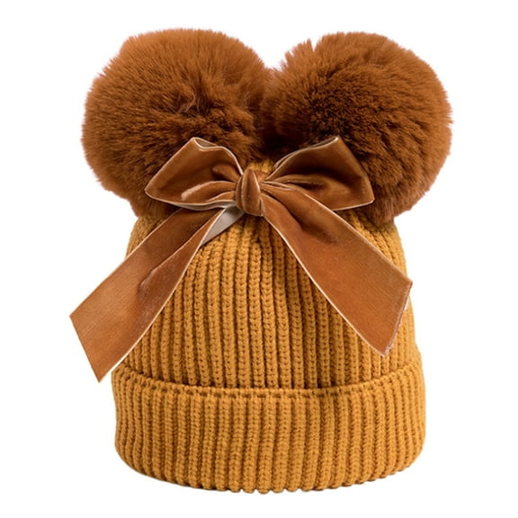 Povozer Baby Beanie Winter Hat Knitted Warm Hat with Bow Infant Toddler Beanies(Yellow,6-36M)