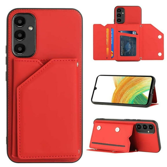 Mantto for Samsung Galaxy A54 5G Wallet Case, Double Magnetic Clasp Back Flip Kickstand with RFID Blocking Credit Card Holder Folio Durable Leather Phone Cases for Women Men Girls,Red