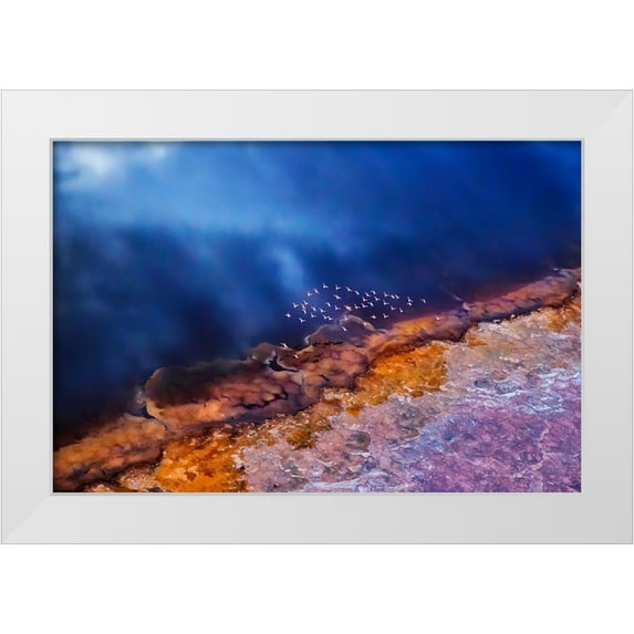 Chang, Phillip 24x17 White Modern Wood Framed Museum Art Print Titled - Flamingo fly over the lake