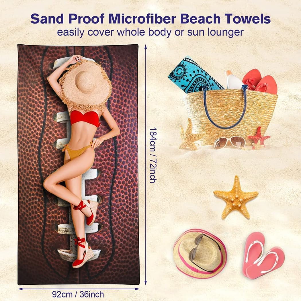 Football Beach Towel Oversized 71x36IN Quick Dry Sand-Free Sports Towels for Swim Pool Camping Travel