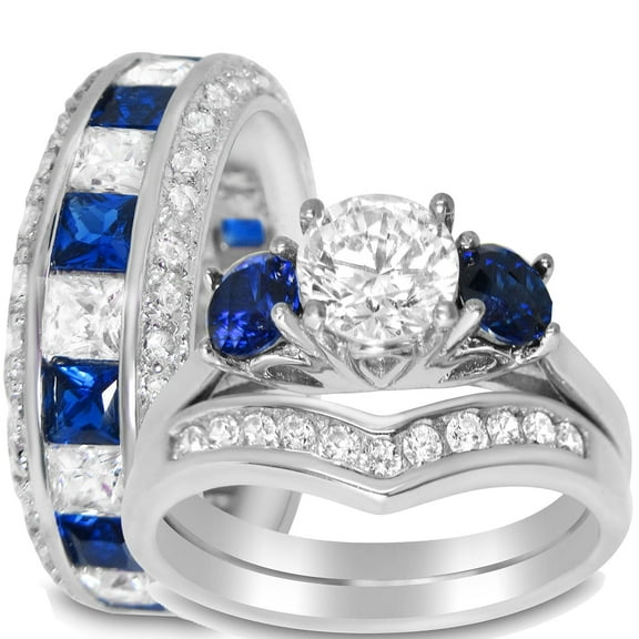 LaRaso & Co His Her Wedding Rings Plus Size Sapphire CZ Engagement Couples Bridal Set 5/13