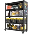 thumbnail image 3 of 78 Inches H 5 Tier Adjustable Shelving with Pegboard and Wheel Heavy Duty Storage Shelves Metal Shelving Unit Multipurpose Shelf for Warehouses Garages Offices Bedrooms Kitchens, 3 of 19