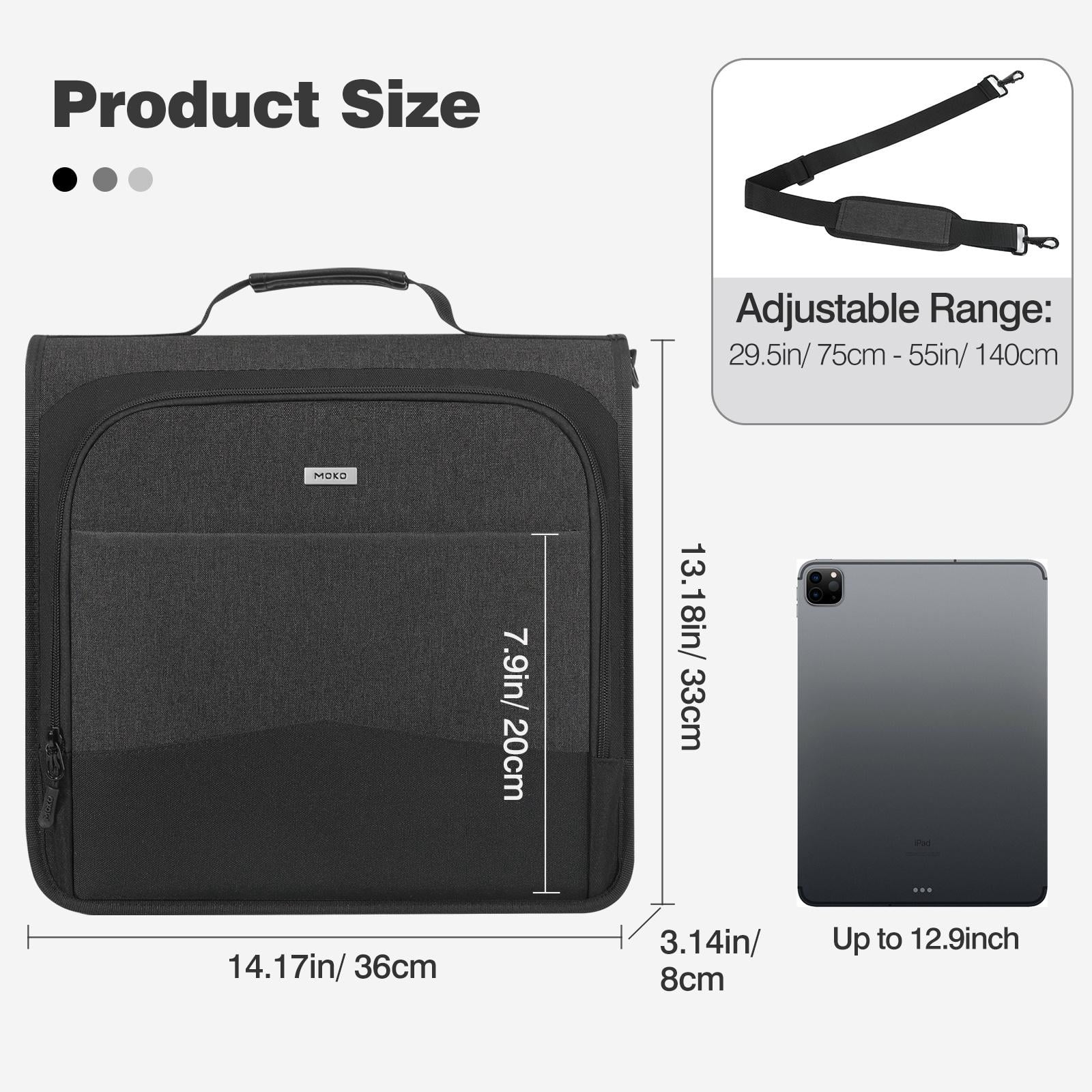 MoKo Zipper Binder, 3 Inch 3 D-Ring 700 Sheets Capacity Multi-Pocket Organizer with Shoulder Strap & Handle, School Supplies,Black