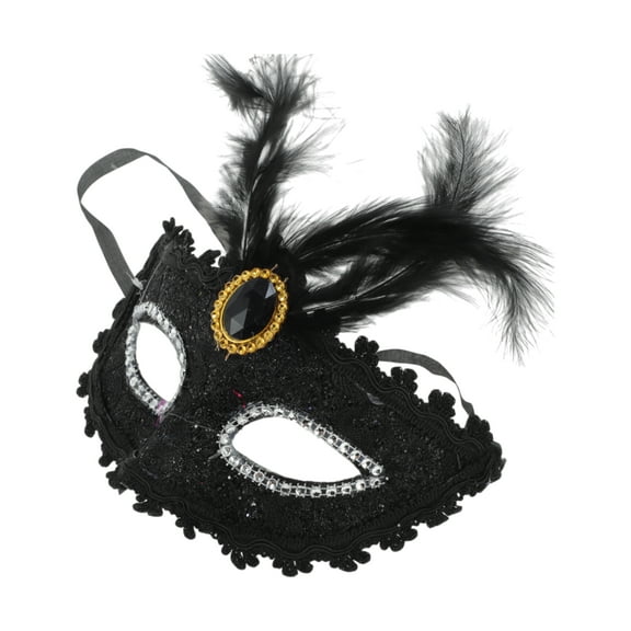 Unique Bargains Halloween Christmas 1 Pc Dragon Pattern Feather Half Face Party Mask for Masquerade Party Black