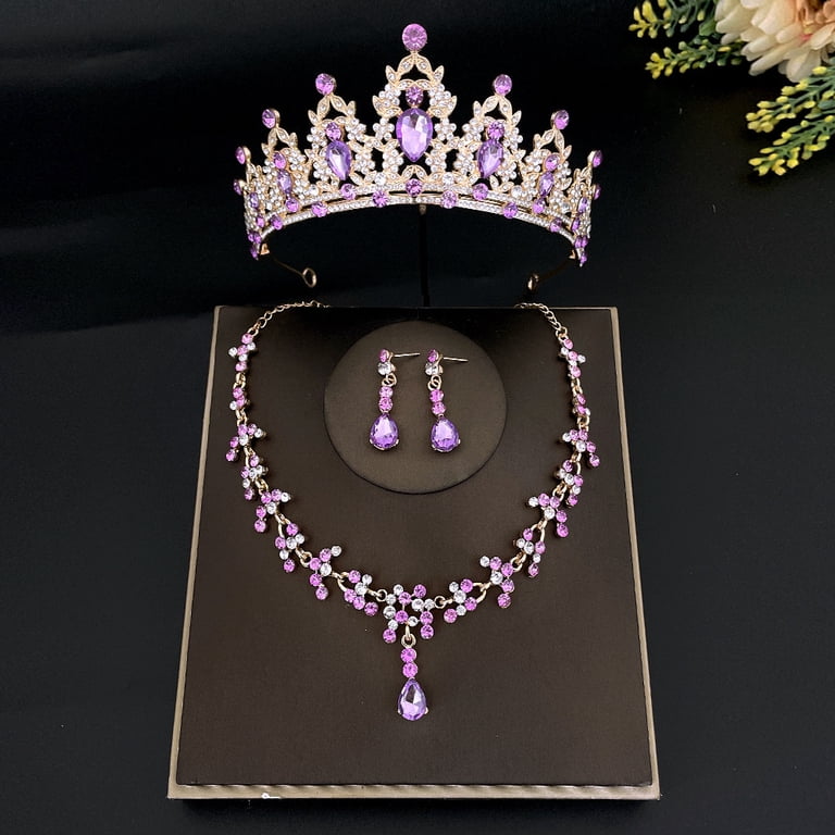 Crown Earring Necklace 3 Piece Set Shiny Rhinestone Alloy  display picture 1