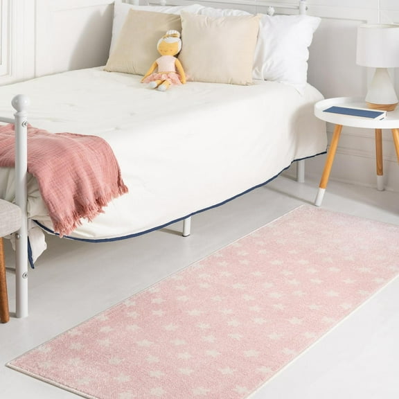 Unique Loom Whimsy Kids Collection Area Rug - Stars (2' 2" x 3' 11" Runner Pink/Ivory) Perfect For Kids Bed Room/Nursery Room/Living Room/Class Room/Play Room