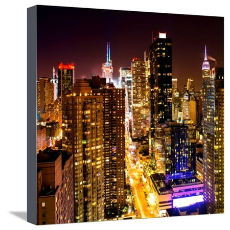 View of Skyscrapers of Times Square and 42nd Street at Night Stretched Canvas Print Wall Art By Philippe