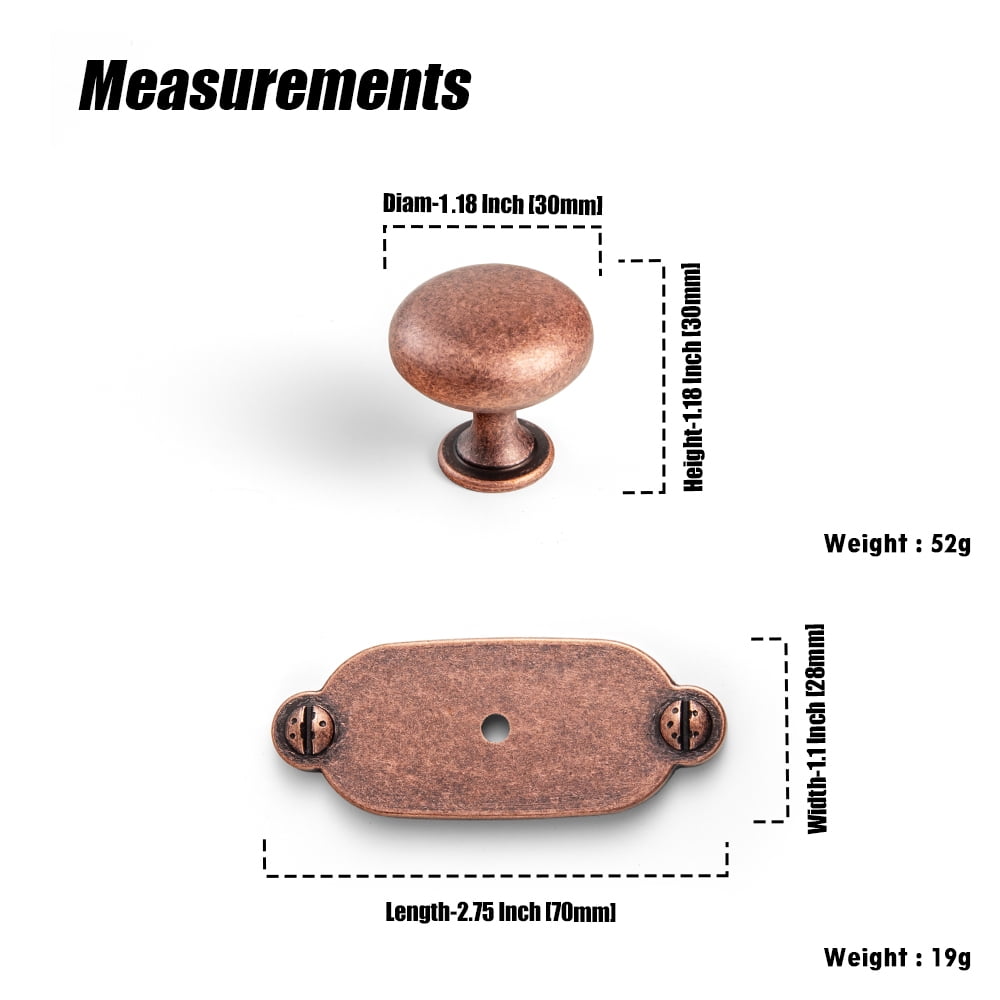 Goo-Ki 12 Pack Antique Copper Zinc Alloy Cabinet Knobs with Backplate, Single Hole Center Drawer Pulls Hardware for Dresser,Wardrobe & Cupboard