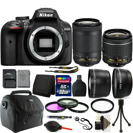 Nikon D3400 24MP Digital SLR Camera + 18-55mm 70-300mm Lens & 32GB Accessory (Best 24 70 For Nikon)