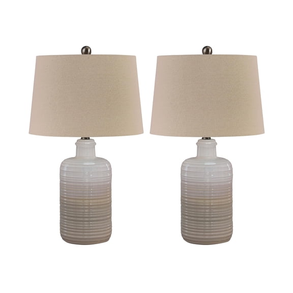 Bowery Hill Contemporary Ceramic Table Lamp in Taupe (Set of 2)