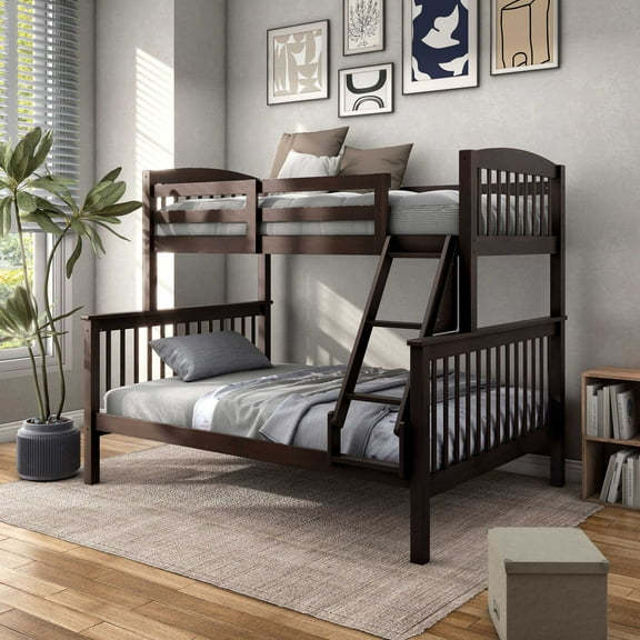 Furniture of America Aida Twin over Full Kids Wood Dark Brown Bunk Bed with Ladder