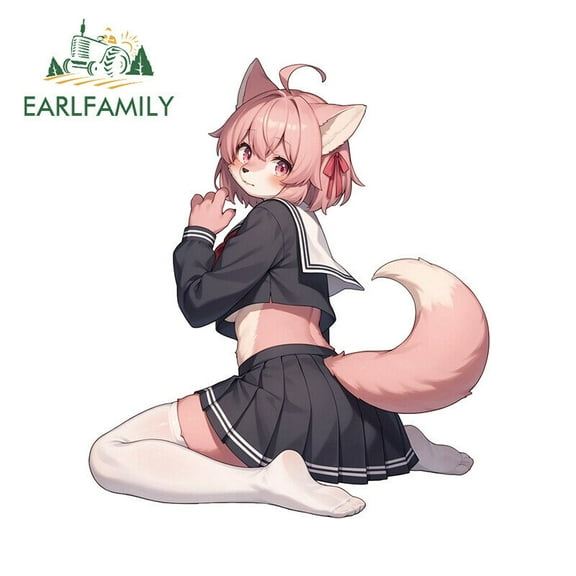EARLFAMILY 5.1 in Kawaii Pink Furry Anime Uniform Girl Car Stickers Bumper Decals