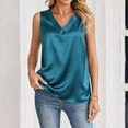 thumbnail image 4 of Women's Silk Satin Camisole Tank Tops V Neck Pleated Dressy Casual Sleeveless Blouses Summer Business Work Shirt Blue M, 4 of 6