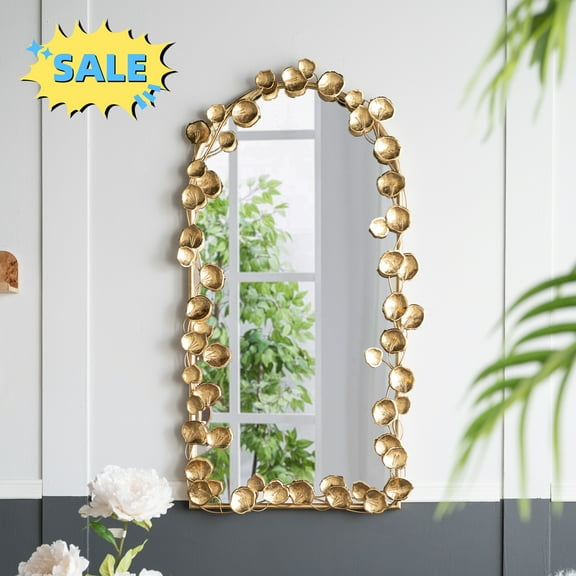 Tcbosik Arched Full Length Mirror, 51.5" x 29" Wall-Mounted Mirror for Cloakroom, Bedroom, Living Room, Gold