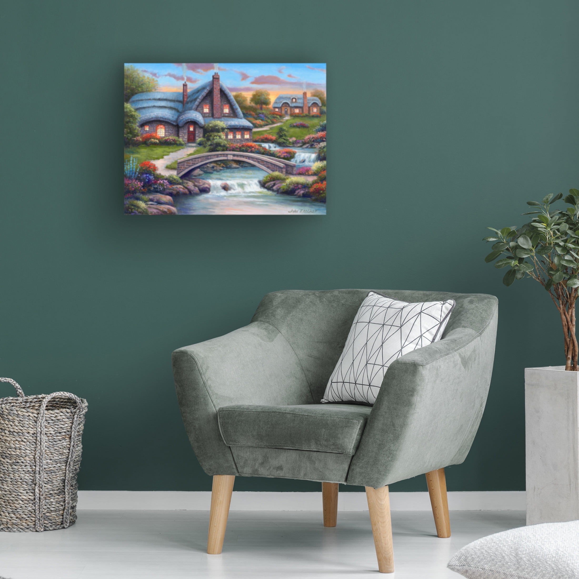 Canvas Wall Art - John Zaccheo 'Stone Bridge Cottages' Wall Art for Living Room, Bedroom, or Office Décor by Trademark Fine Art - 19 x 14 Inches