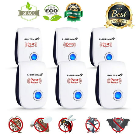 6 PK [2019 NEW UPGRADED] LIGHTSMAX - Ultrasonic Pest Repeller - Electronic Plug -In Pest Control Ultrasonic - Best Repellent for Cockroach Rodents Flies Roaches Ants Mice Spiders Fleas (Best Scent Control Products 2019)
