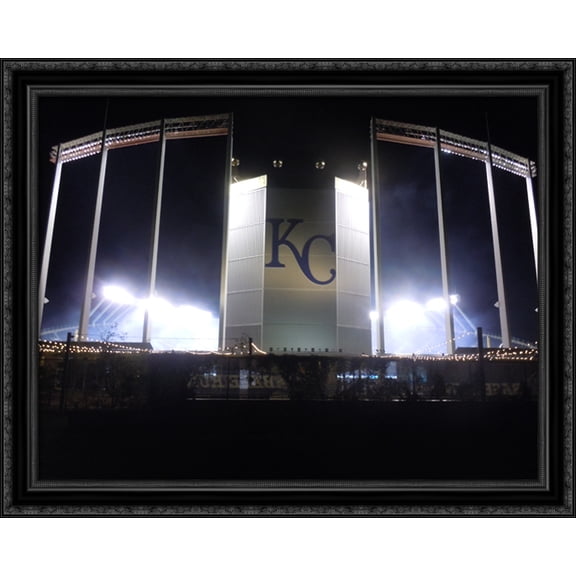 Kauffman Stadium 36x28 Large Black Ornate Wood Framed Canvas Art - Home of the Kansas City Royals