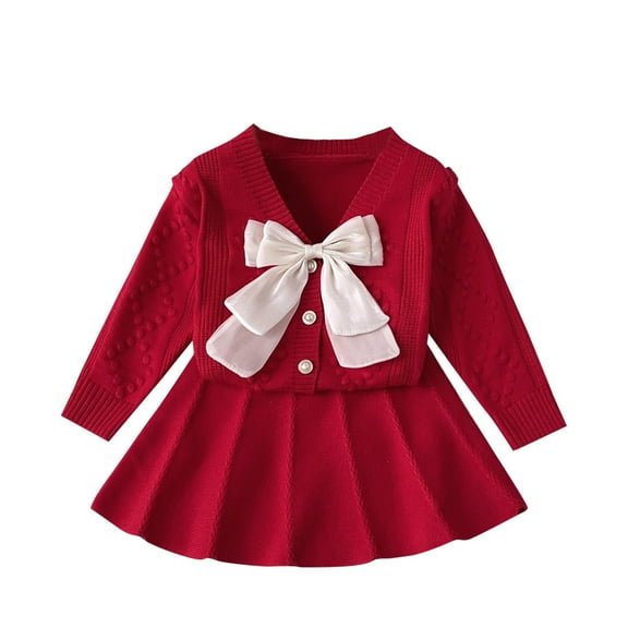 Lenpel Toddler Girl Fall Outfits Long Sleeve Button down Knitted Cardigan Sweater Skirt 2 PCs Winter Clothes