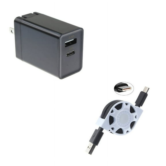 Type-C Retractable USB Cable w 2-Port USB 30W Quick Home Charger V1G for Samsung Galaxy Tab S6 10.5 S5e 10.5 S4 10.5 Note 10 Plus A 10.1 (2019) Fold A20 A10e - Sony Xperia 5 10 Plus 1