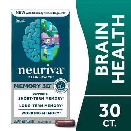 Neuriva Memory 3D Brain Health Dietary Supplement, Memory, Focus & Concentration Support with Vitamins B6 & B12, 30 Count