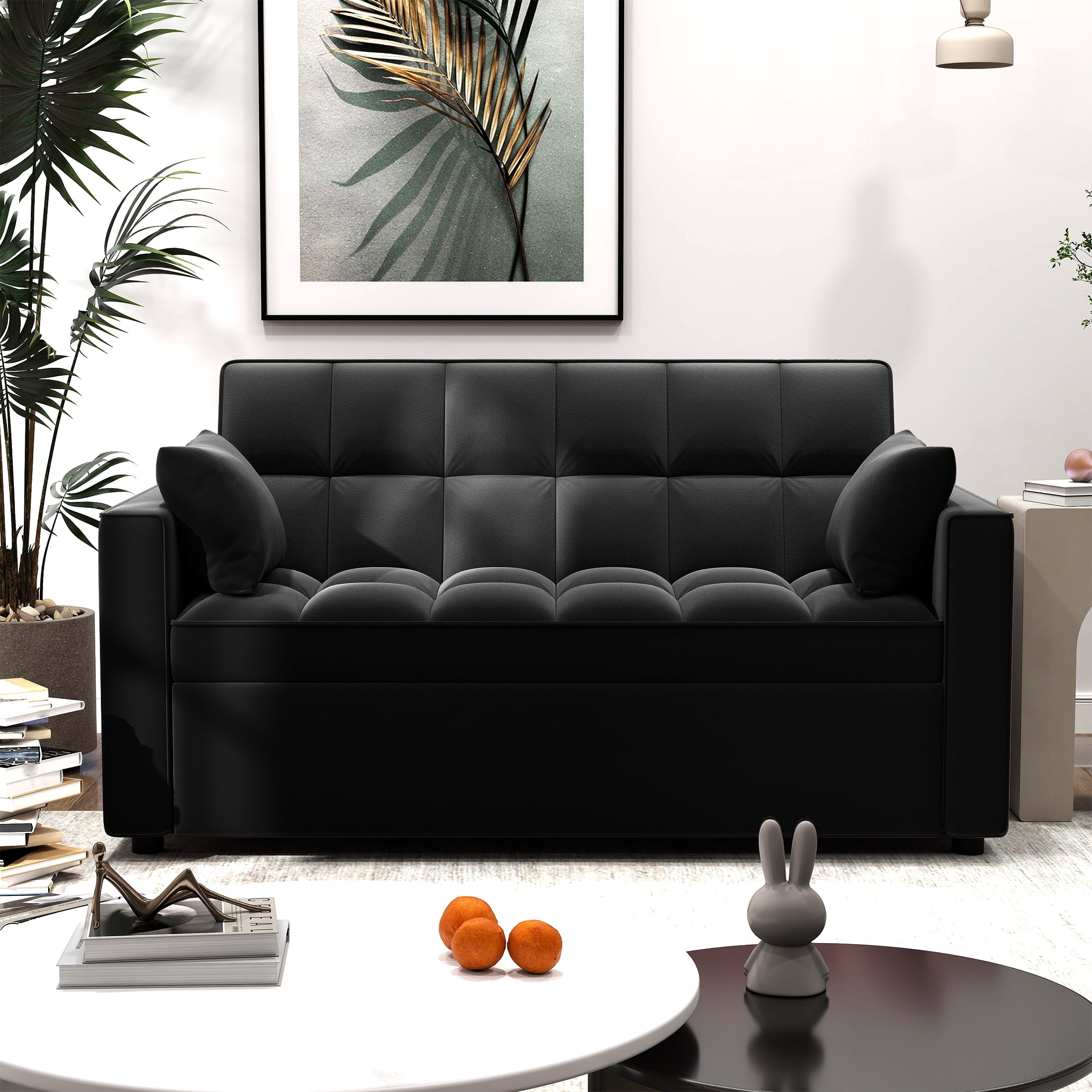 DEALTOPS Loveseat Convertible Pull Out Sleeper Sofa Bed, Black
