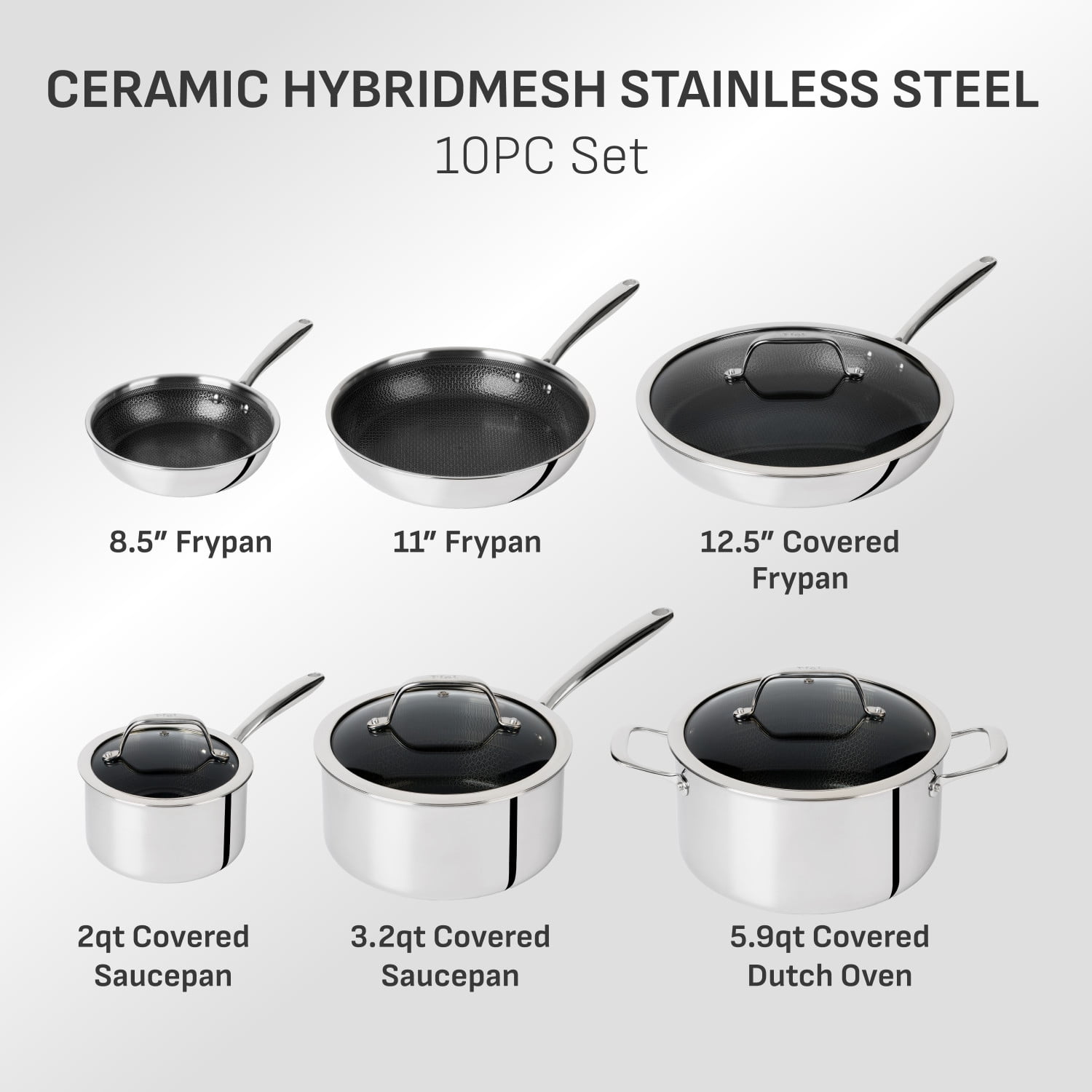 T-fal Ceramic HybridMesh Stainless Steel, 10 Piece Cookware Set